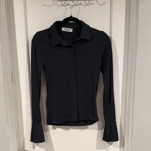 Elegant Black Pinstripe Textured Button Down Shirt